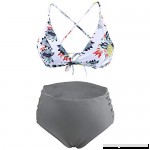 Womens Swimsuits Two Pieces Bathing Suits Top V Neck Floral Print Cross Back with Retro High Waisted Bottom Bikinis Swimwear Grey B07N1LFTR9